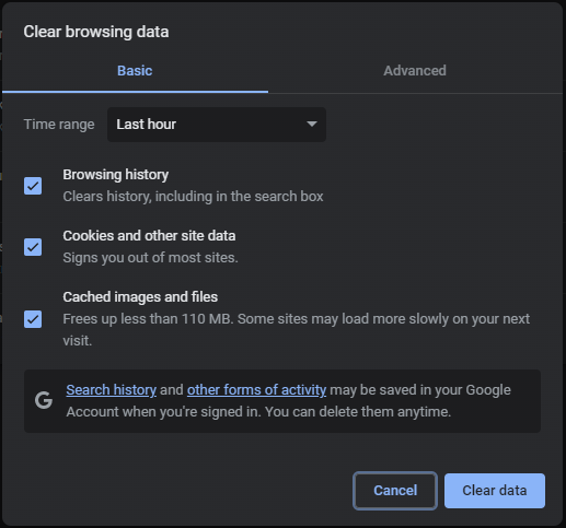 Browsing Data Chrome